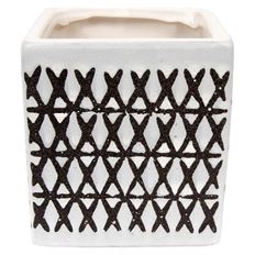 POTTERY PLANTER 4" SQ  BLACK/WHT